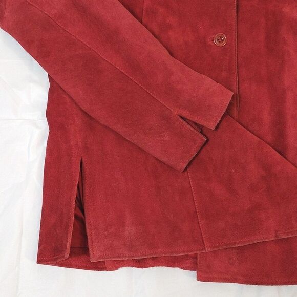 VTG 90s Red Genuine Leather Suede Single Breasted Blazer Jacket Medium - Picture 7 of 15